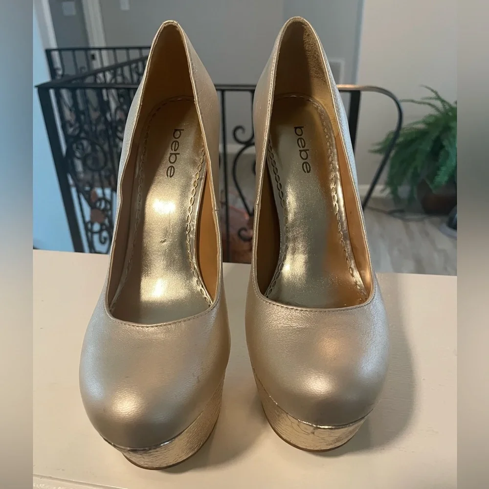 bebe Metallic Gold Platform Pumps - Nadine - Picture 2 of 11